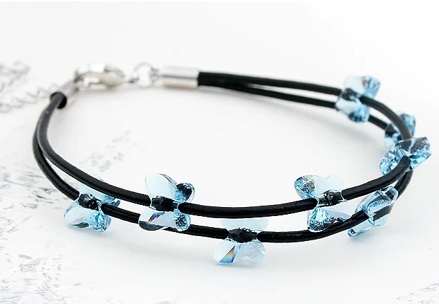 Женский браслет с бабочками и кристаллами Swarovski Модный Ювелирный кожаный на