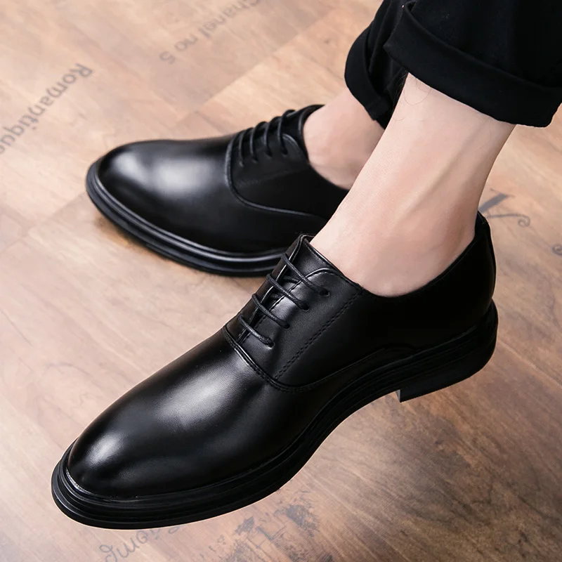 

men genuine leather shoes business dress shoes lace up Pointed toe derby fashion wedding Business party Luxury Oxfords shoes k3