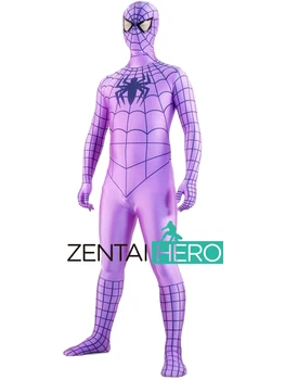 

Free Shipping DHL Fancy Dress See-Through Eyes Spandex Purple Spiderman Costume Superhero Cosplay Costume For Halloween SPM0057
