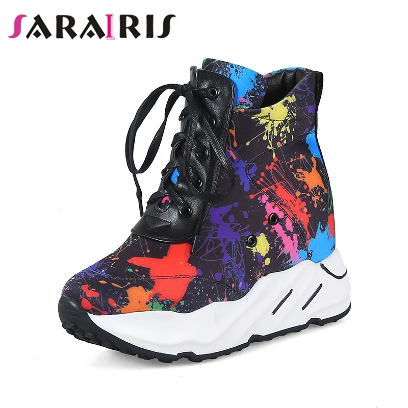 

SARAIRIS 2019 new brand shoes woman fashion Camouflage genuine leather casual shoes winter leisure ankle boots women shoes