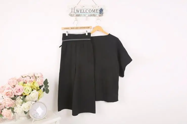 Women's suit female  spring and autumn new V-neck bat sleeve knit loose shirt + wool wide leg slim pants knit suit women plus size sweat suits