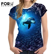FORUDESIGNS Women s T Shirt Cute Animal Dolphin Printed T Shirt Women Blue Clothes Tops Fashion