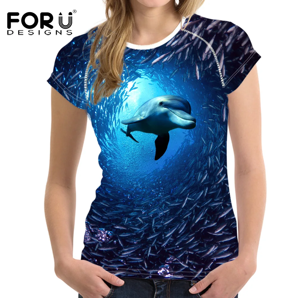 FORUDESIGNS font b Women s b font T Shirt Cute Animal Dolphin Printed T Shirt font