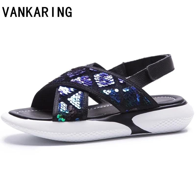 

VANKARING summer shoes sequined cloth platform sandals fashion 2019 new wedges shoes ladies casual date dress woman sandals