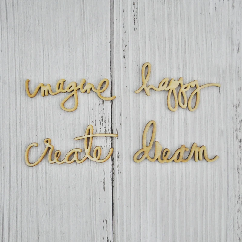 

2019 120pcs 4 Diffrernt Wood Shape home wedding decoration word wooden Embellishments DIY Crafts scrapbooking Letter Wood Shape