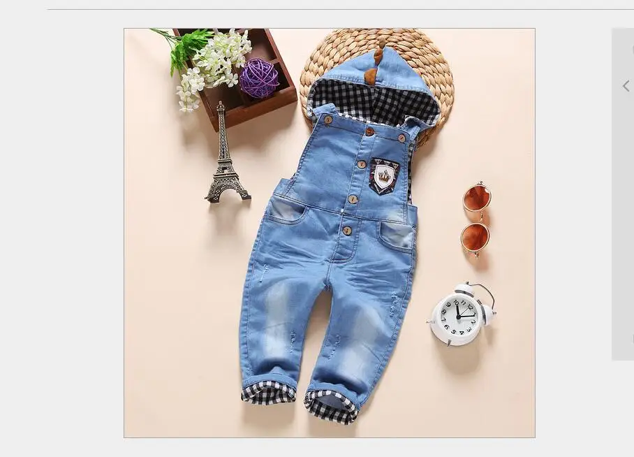 

2016 New Arrival Boys & Girls Autumn Solid Denim Jumpsuits Kids Hemming Overalls Children Brand Jeans Pants Infantil