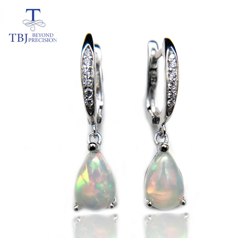 

TBJ,Natural rainbow ehiopian opal dangle earring in 925 sterling silver simple elegant gemstone jewelry for girls with gift box