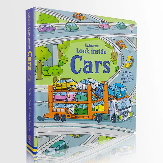 

English 3D Usborne Look inside Cars picture book Education for Children kids flaps lift book reading brithday gift boy favors