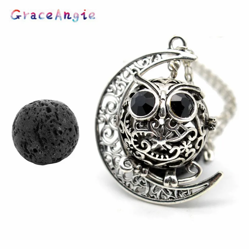 

GraceAngie Cutout Fashion Owl/Moon Owl Volcanic Stone Aromatherapy Essential Oil Openable Pendant Necklace