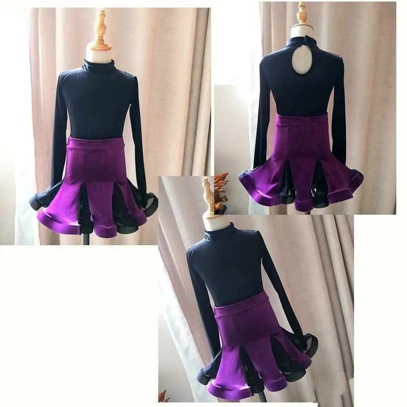 

Latin Dance Dress For Girls Competition Clothes Black Purple Ballroom Dancing Latin Dresses Girl Festival Performance Costume