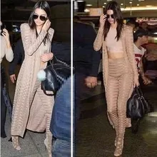 Top Quality Celebrity Long Sleeve Long Coat Pant Set Khaki Black Green White Fashion Set
