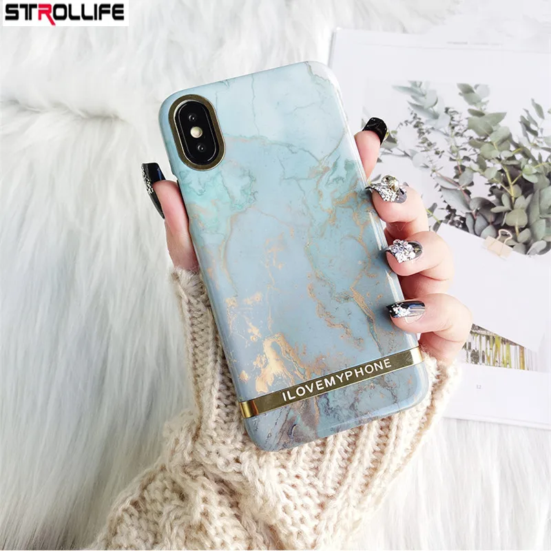 STROLLIFE Fashion Cartoon Letters Marble Phone Case For iphone X 6 6S 7 8 Plus Ultra thin Art Golden Line Hard Shell Cover Coque |