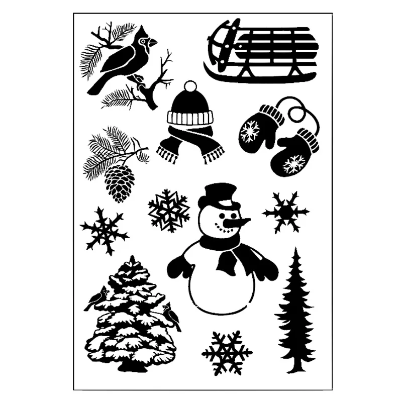 

Merry Christmas Snowman Transparent Rubber Clear Stamps Stencils for Scrapbooking DIY Photo Album Card Maker Embossing Sheets