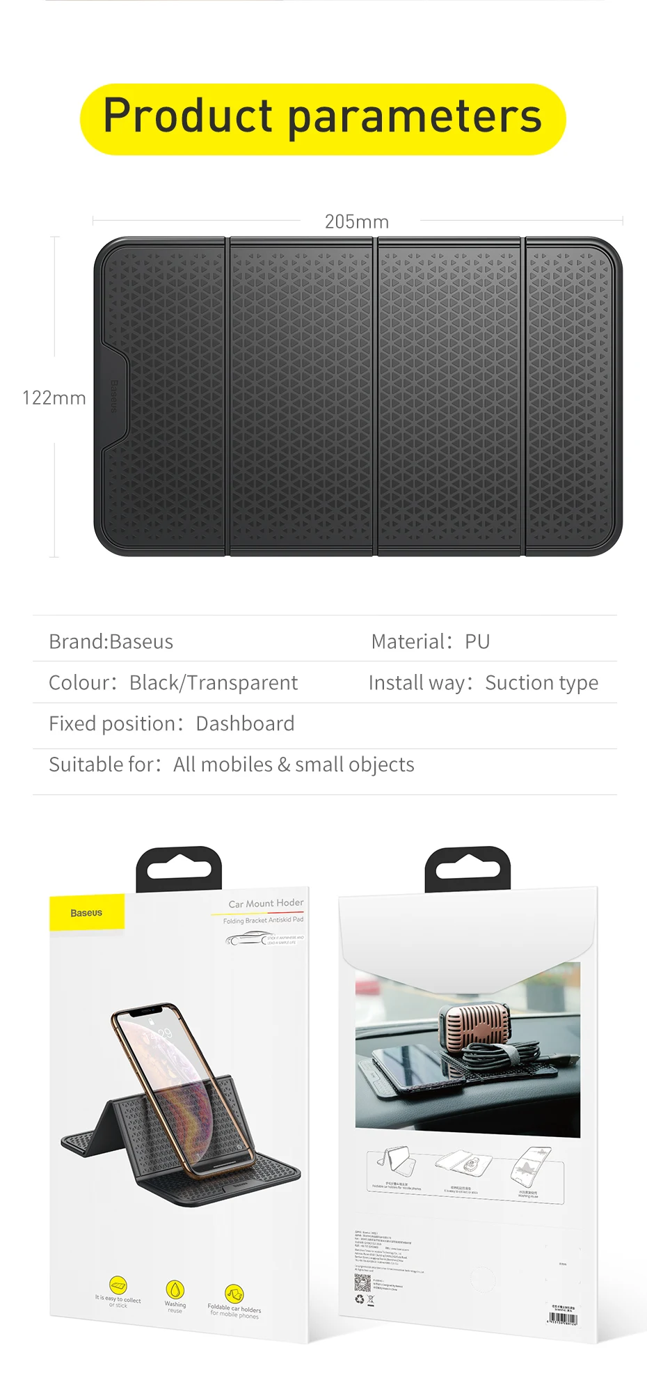 mobile grip holder Baseus Foldable Car Phone Holder For iPhone Sumsung Xiaomi Wall Sticker Magic Holder Nano Rubber Pad Car Mount Holder Stand mobile phone holder
