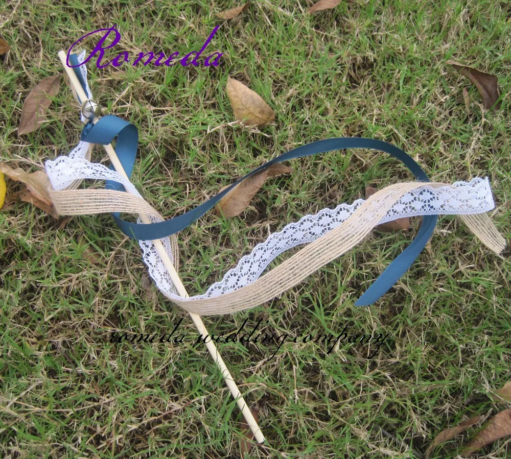 SHIPPING-50pcs/лот Свадебные джутовые природные ленты палочки, свадебные конфетти струящиеся ленты палочки с колокольчиками
