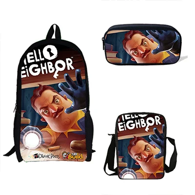 j8323 16-дюймовый шпилька для Hello Neighbor комплекты из 3 предметов рюкзак сумка на плечо сумка для карандашей комплект популярной игры Школьная Сумка для детей мальчиков, детский школьный рюкзак - Цвет: j8323