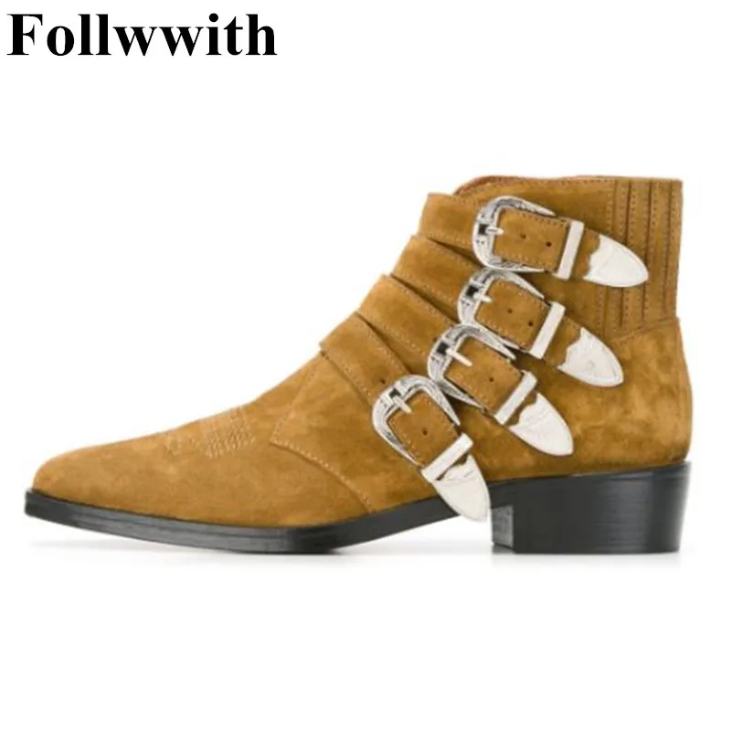 

2018 Hot Chaussure Homme Tan Suede Leather Buckle Men Ankle Boots Wyatt Stacked Heels Cowboy Chelsea Boots Bota Masculina