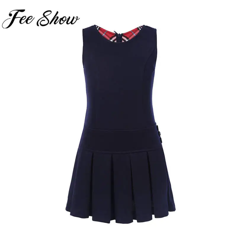 

FEESHOW Kids Girls School Dress Sleeveless Pleated Hem Dress Jumper Communion Pageant Uniform Dresses for Teens Children Dress