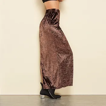 

2018 New Autumn Winter Womens Vintage Velvet Skirt Straight Elastic Waist Splits Skirts Solid Casual Skirts Female