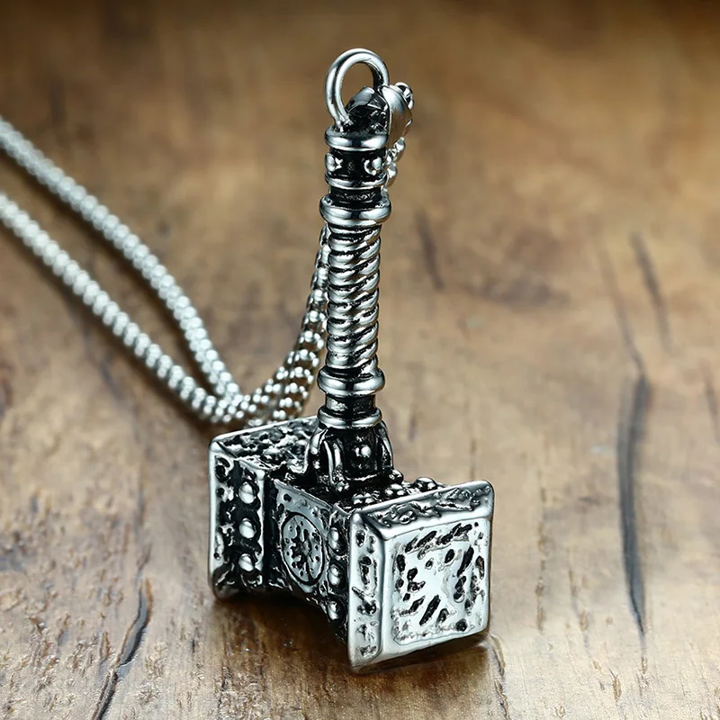 Online Mens sólido Viking Thors collar con dije de martillo de acero inoxidable Vintage Mjolnir es la mitología nórdica joyería