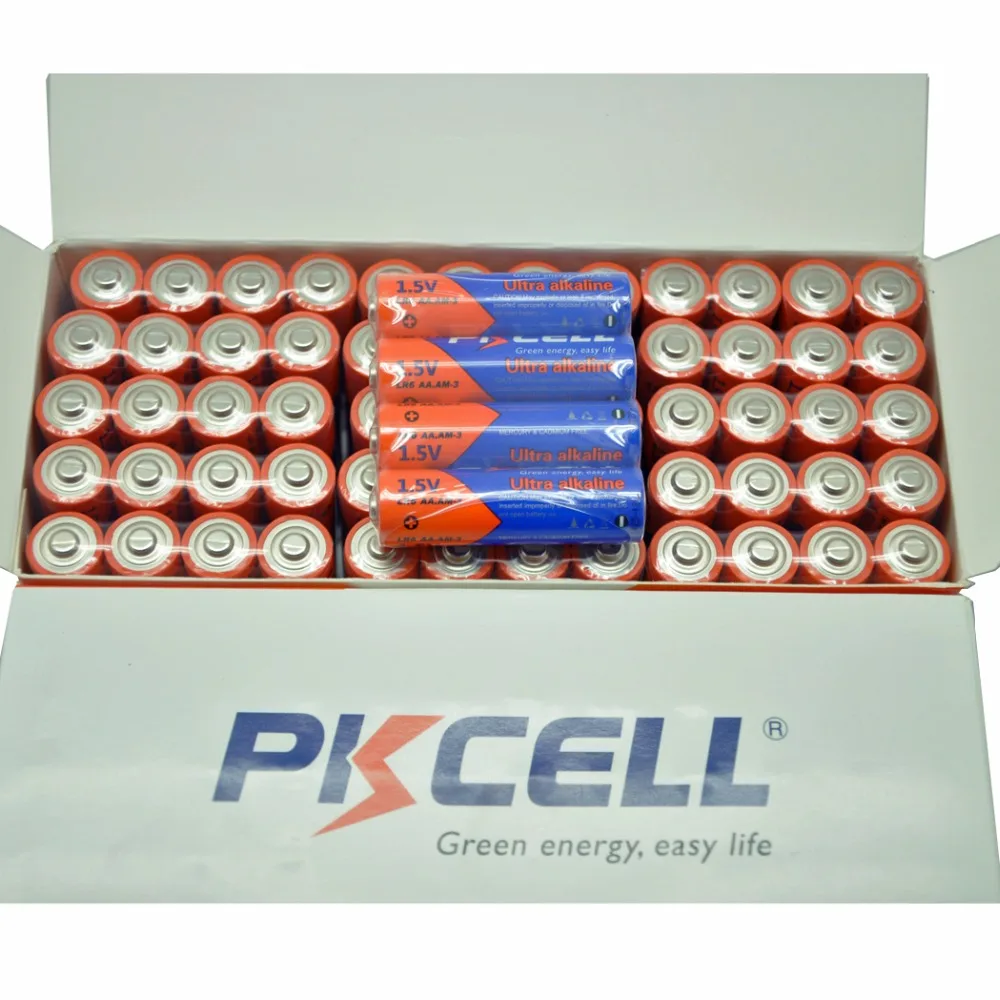 (60 Pack) 50+10pcs PKCELL AA Alkaline Batteries UM3 LR6 AM3 MN1500 EXP