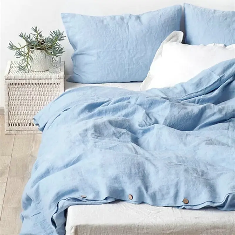 Water Blue 100 French Linen Duvet Cover Linen Bed sets 3pcs/lot Pink