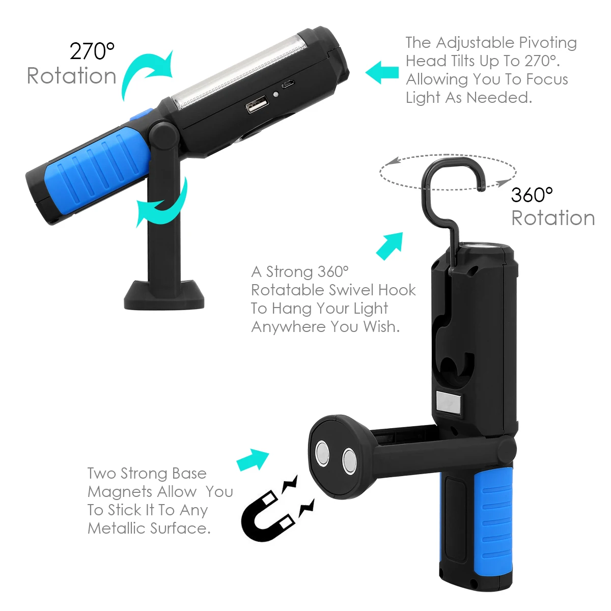 2019 USB Перезаряжаемый COB светодиодный фонарик световая полоса + 1 Светодиодный Фонарь ручной фонарь Магнитный Водонепроницаемый аварийный