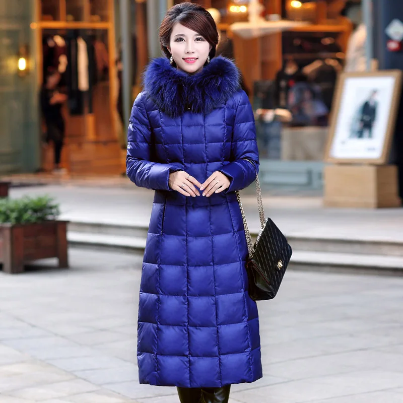 

winter new Women Parka Brand Clothing Outerwear, Knee-high long down jacket tide Real fur collar, Thick white duck down coat