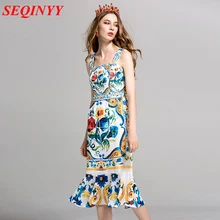 European Style Wide Slip Dress 2017 Summer Flowers Print Shirred Back Zipper Slime Mermaid & Trumpet Midi Dresses European Style Wide Slip Dress 2017 Summer Flowers Print Shirred Back Zipper Slime Mermaid & Trumpet Midi Dresses