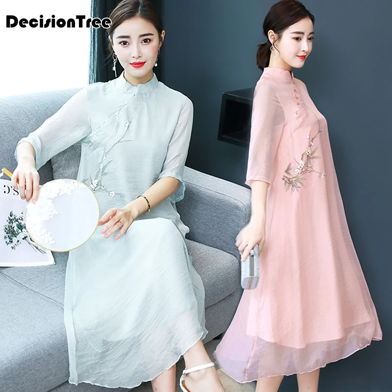 2019 verano sexy vintage de las mujeres chinas de satén de seda cheongsam vestido qipao baile vestido de flores - 1