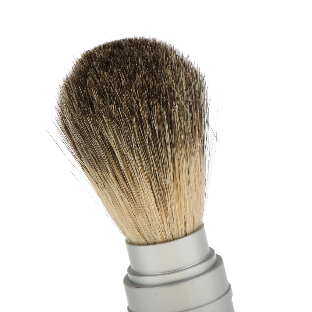 Silver Shaving Brush in Travel Tube Beard Moustache Full Size Shave Brush Tool in Aluminum Metal Tube Case Lightweight