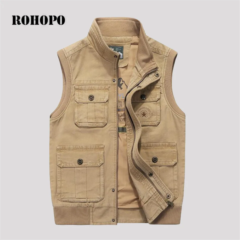 ROHOPO 7XL/8XL 100% Сгущает хлопок жилет с прорезными карманами человек 2019, двигатель и Байкер Safari мужской рабочие хлопок сопротивление носить