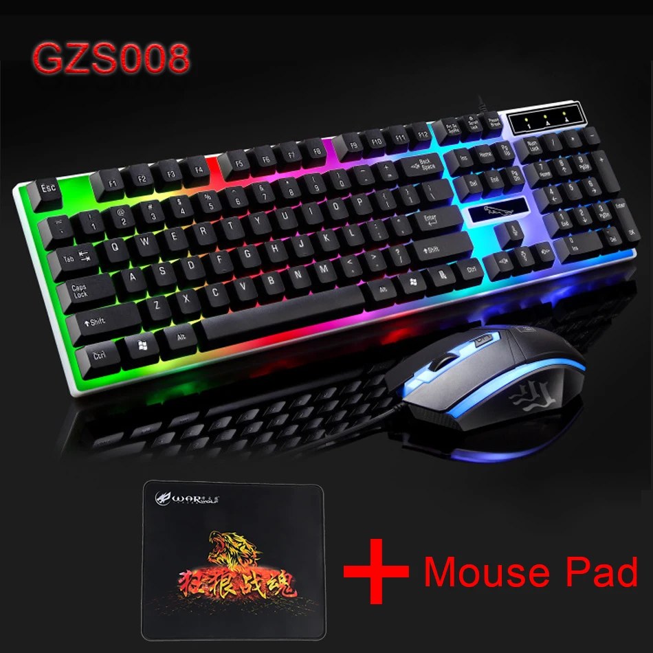 

Suspended Colorful LED Light USB Gaming Keyboard Waterproof Ergonomic Gamer Keyboard Mouse Combo Set For Computer PC Gamer