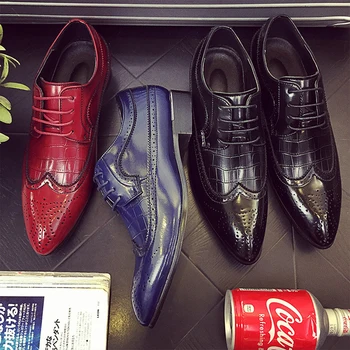 

M-anxiu Men Dress Leather Wingtip Carved Italian Formal Oxford Men Casual Flat Classic Plus Size 38-48 Lace Up Shoes