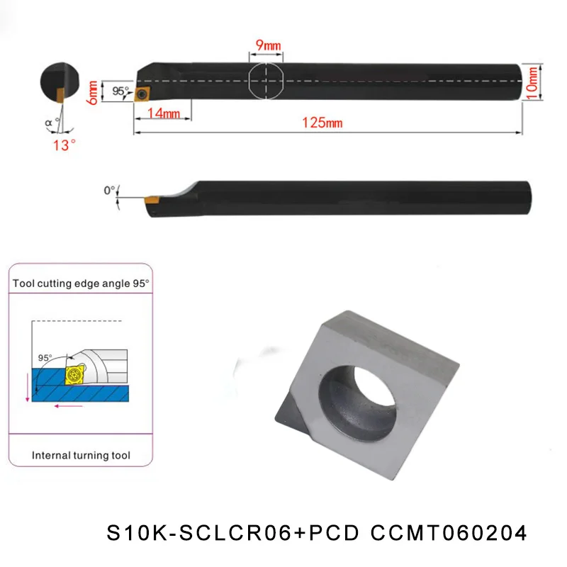 S10K-SCLCR06 + CCMT060204 PCD вставьте винт Тип внутренний проворачивания 95 градусов токарный станок с ЧПУ Режущий инструмент держатель