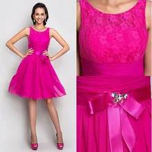 2016 neue Fashion Fuchsia Spitze Cocktailkleid A-line Scoop knielangen Partei/Urlaub Kleider Plus Größe