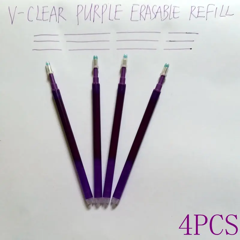 VCLEAR 0,7 мм 4 шт Kawaii ручка фрикционный стирающийся гелевая ручка Легко протирается от тепла Frixion стираемые чернила ручка, канцелярские принадлежности для офиса - Цвет: 4 pcs Purple Refill