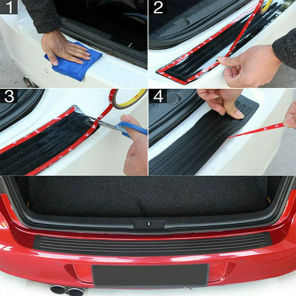 1x Car Rear Bumper Cover Sticker Strip Protector Trunk Sill Scuff Plate Guard Automobiles Exterior Parts Styling Mouldings