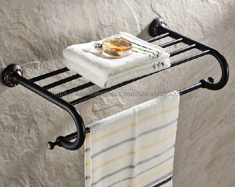 

Black Oil Rubbed Bronze Bathroom Towel Rail Holder Rack Double Wall Mounted Shelf Bar Bathroom Accessories Bba463