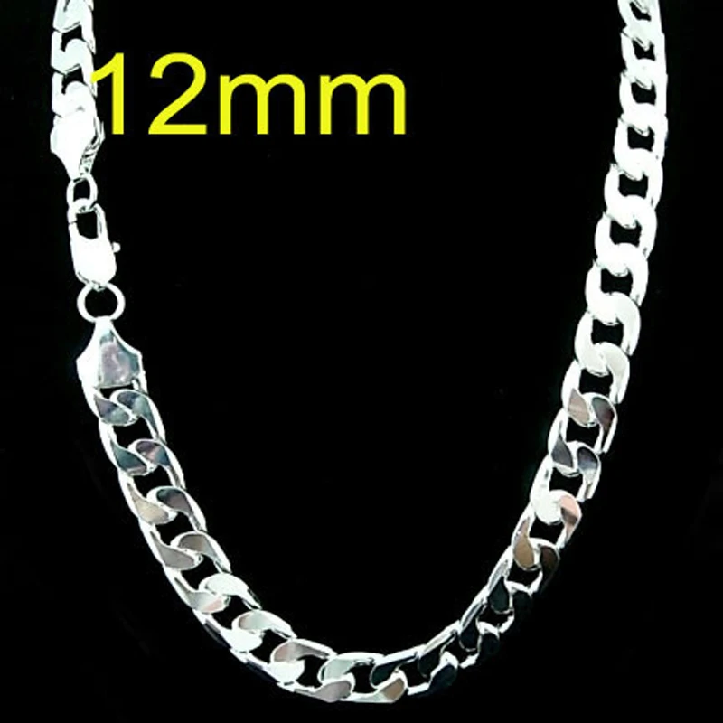 wholesale Silver plated 12mm wide chain necklace for men ,925 stamped