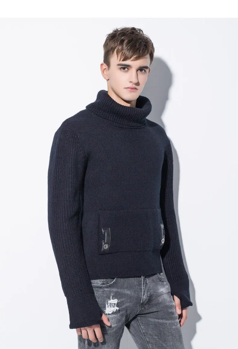 Men Pullover Sweaters Warm Thick knitted Sweater Men Autumn Winter Male Pullover Jumper Brand Clothing Black Dark Gray Muls 2017-15
