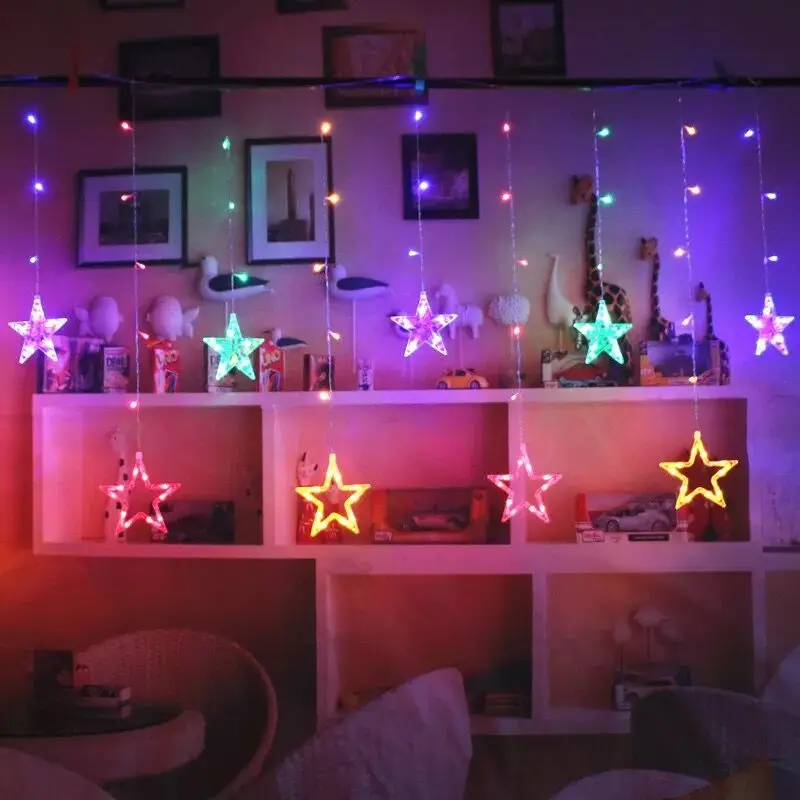 LAIMAIK 2M Christmas Holiday Lighting LED Fairy Star Curtain String Garland Decoration Romantic Party Wedding Light AC110V/220V LAIMAIK 2M Christmas Holiday Lighting LED Fairy Star Curtain String Garland Decoration Romantic Party Wedding Light AC110V/220V