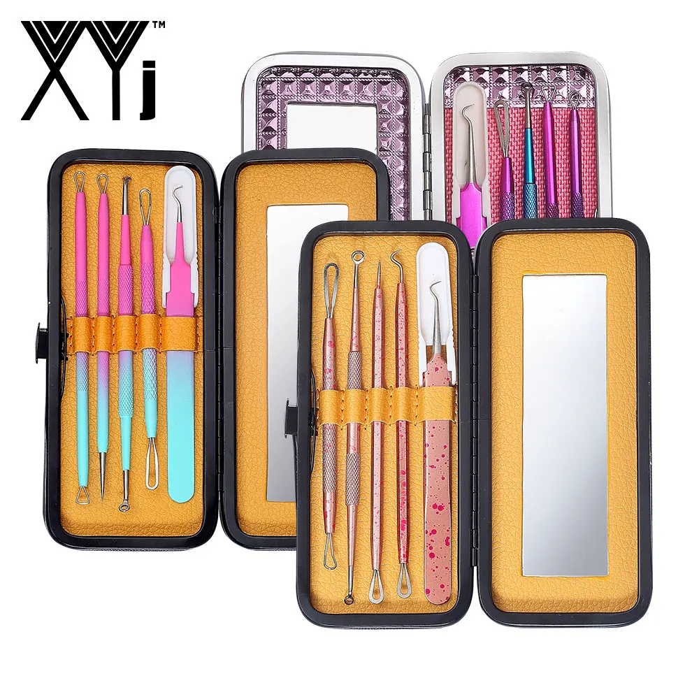 

XYj 5 in 1 Blackhead Remover Tools Set Colorful Acne Needle Pore Cleaner Comedone Pimple Extractor Face Care with Mirror Case