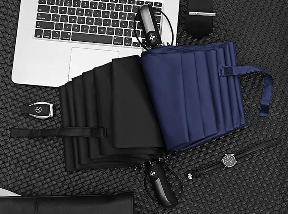 New Automatic Three-Folding Automatic Umbrella Sun Rain Women Male Auto Luxury Windproof Travel Umbrellas For Men Black (3)
