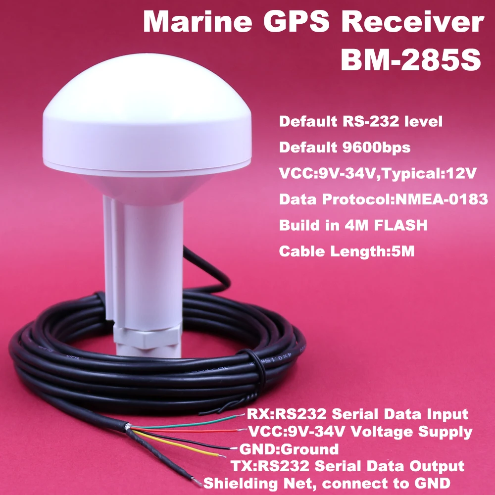 

Marine GPS Antenna, VCC 12V, 9600bps,RS232 boat ship GPS Receiver Antenna GNSS module DIY Connector with screw tube,BM-285S