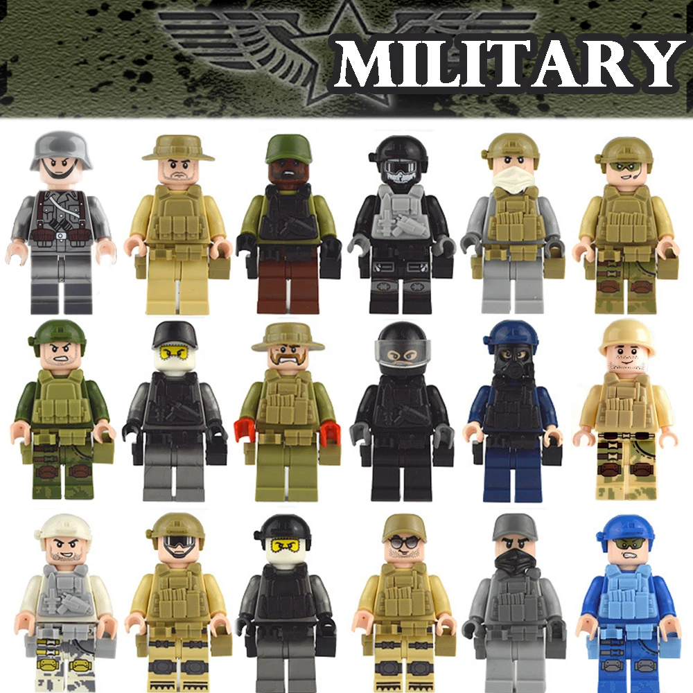 

SWAT WW2 Army Soldier Figure Building Blocks Armed Force German Anti-terrorist Action Figures Military Brick Toys For Children
