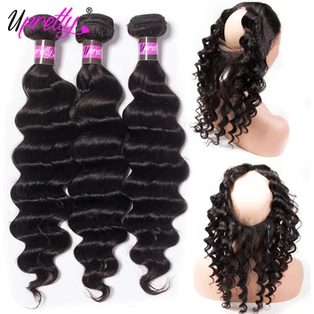 

Upretty Loose Deep Wave Bundles With 360 Lace Frontal Closure Remy Brazilian Human Hair Weave 2 3 Bundle with 360 lace frontal