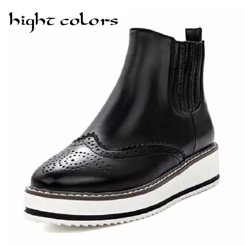 

Fashion British Bullock Style Women Ankle Boots High Quality Round Toe Flat Chelsea Boots Oxford Brogues Casual Shoes Size 10.5