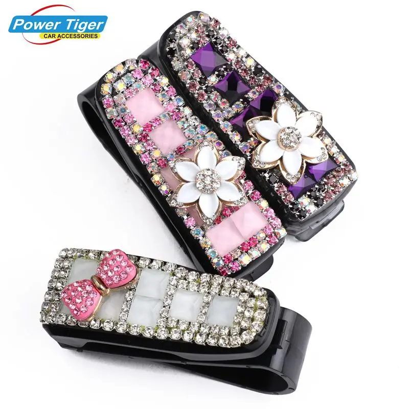 

Artificial Crystal Glasses Holder for Car Sun Visor Sunglasses Eyeglasses Mount Case Interior Decoration Accessories