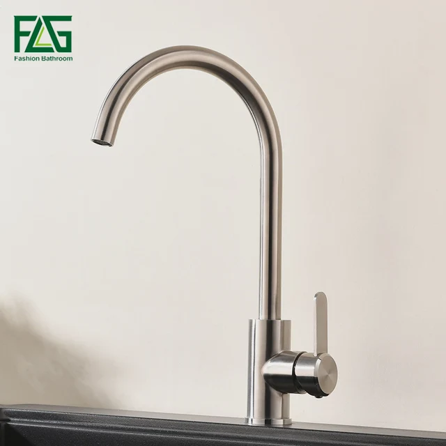 Best Quality FLG 304 Stainless Steel Kitchen Faucet Single Handle Brushed Nickel Sink Tap 360 Swivel Kitchen Mixer AEG980-33N